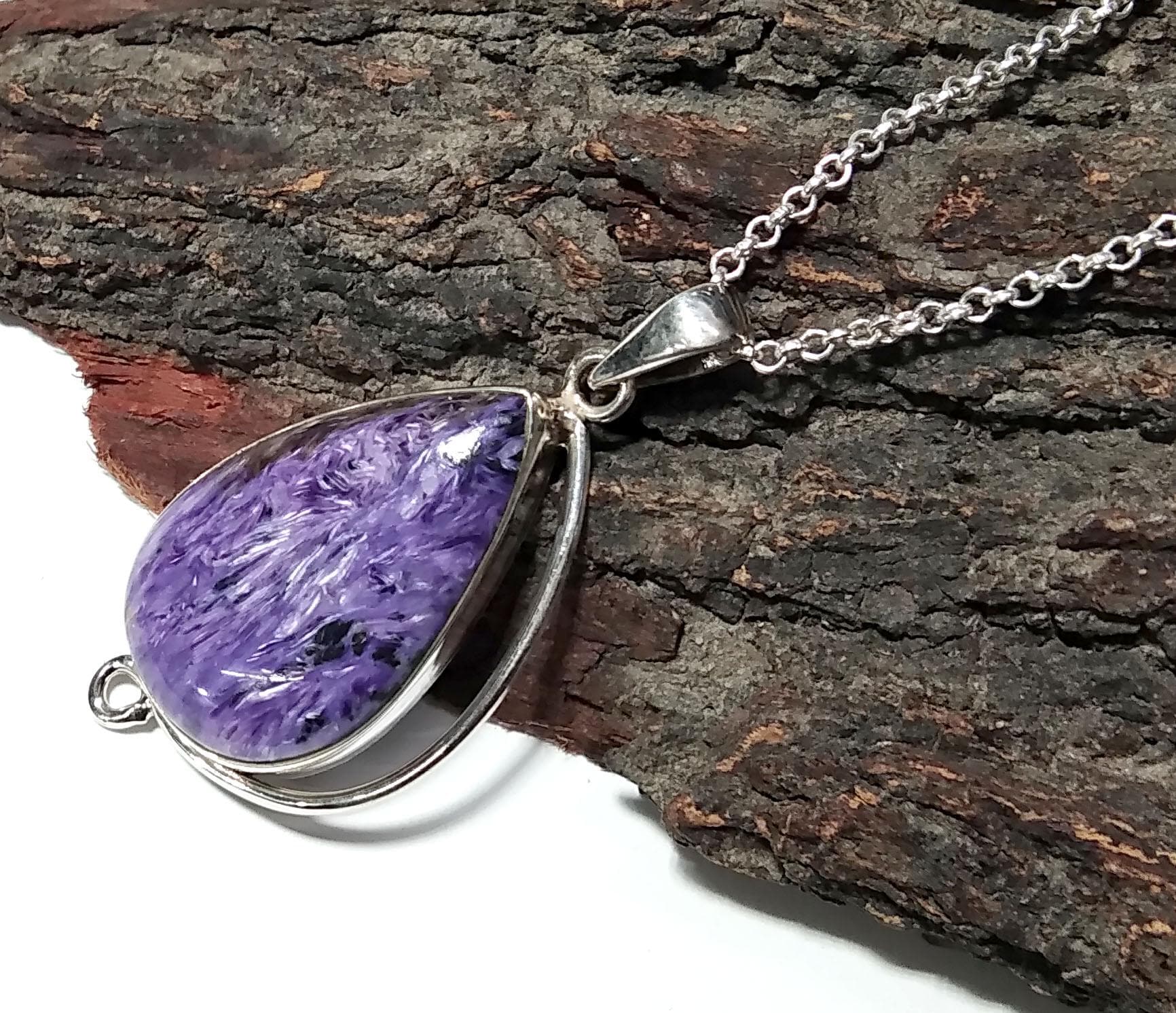 Purple Charoite Pendant Necklace, 925 Starling Silver Pendant, Charoite Gemstone Pendant Necklace on Chain, Handmade Healing Crystal Pendant